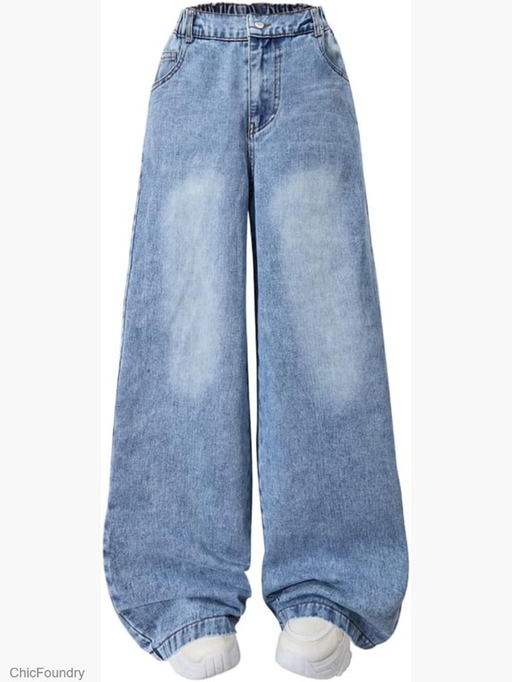 High Waisted Wide Leg Baggy Jeans with Pockets Elastic Waist Tween Girls